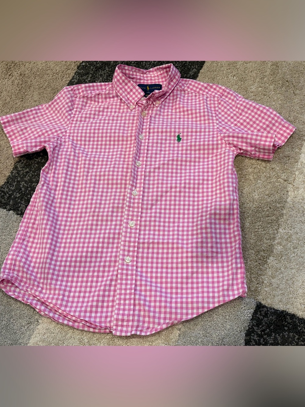 RALPH LAUREN Polo Pink & Green Button Down Shirt Boys - Size Medium 10-12